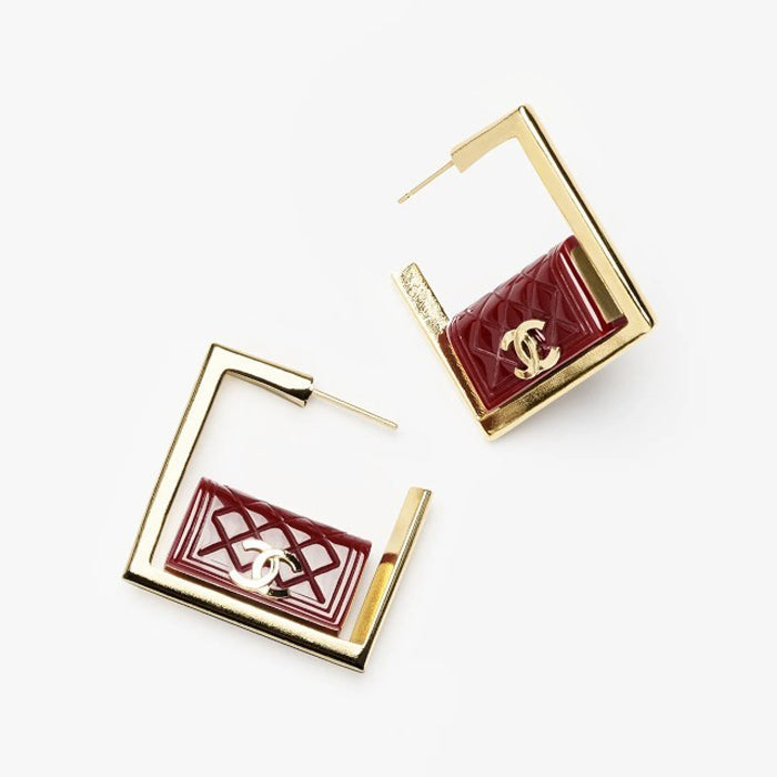 Chanel Red Bag Hoop 18K Gold Earrings