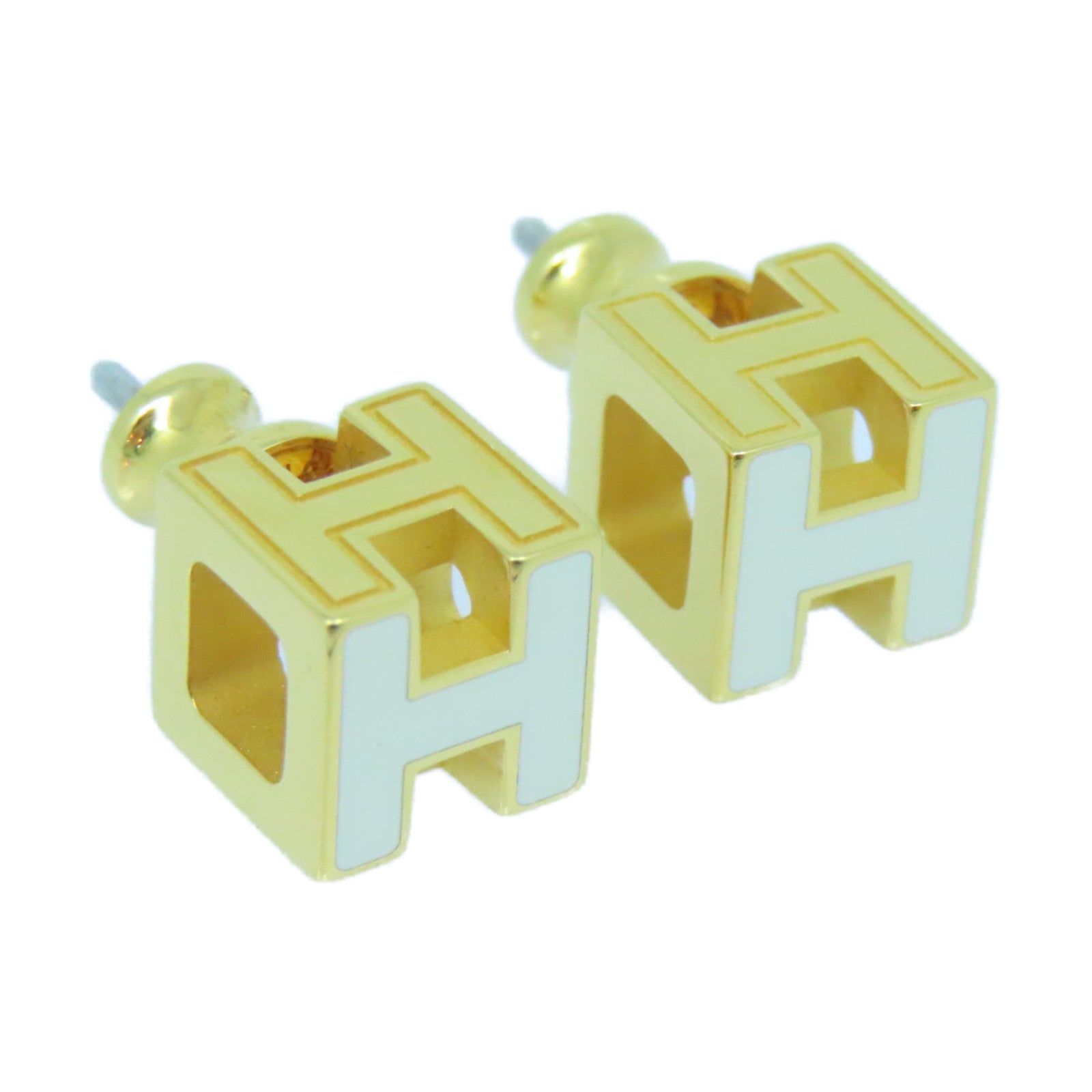 Hermes Cage D'H White 18K Gold Earrings