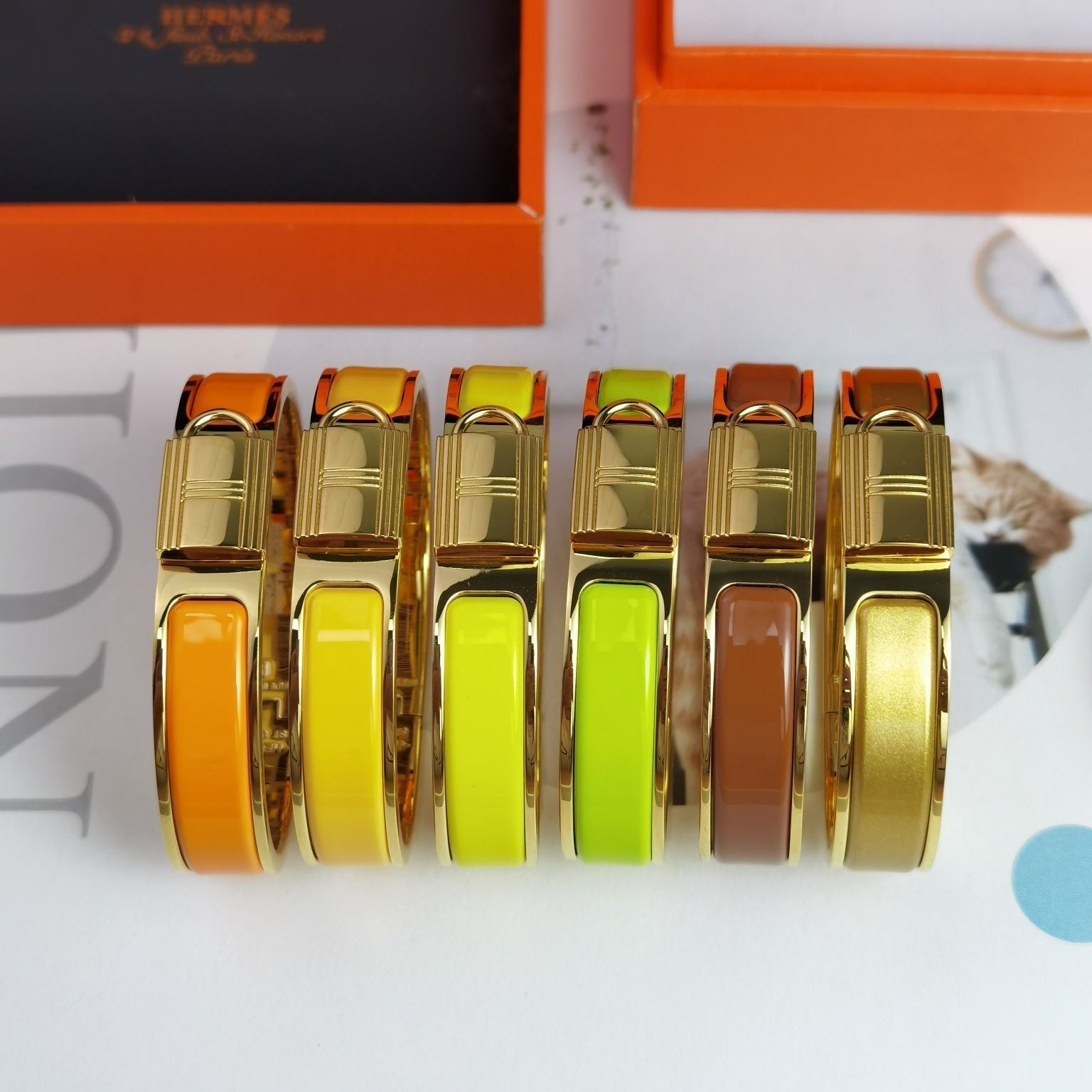 Hermes Clic Cadenas Orange 18K Gold Bracelet
