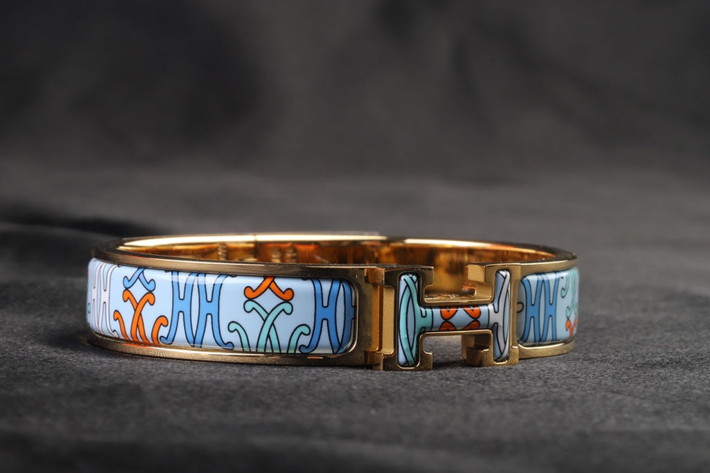 Hermes Clic H Lift Blue 18K Gold Bracelet