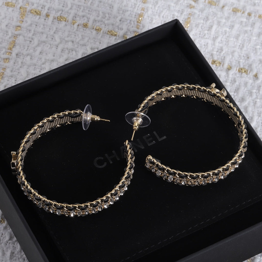 Chanel Leather Chain 18K Gold Earrings