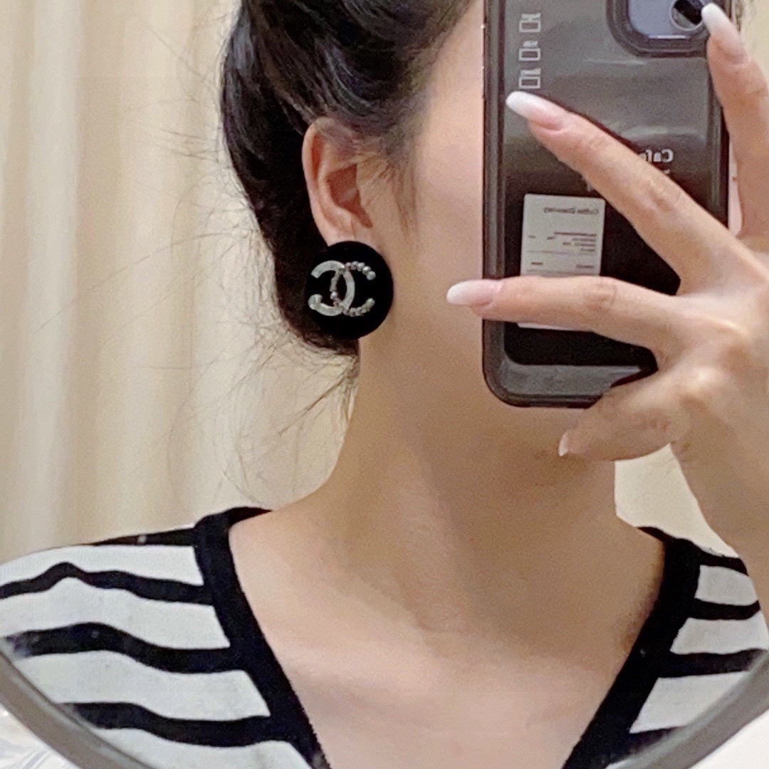 Chanel Black Resin Crystals 18K Gold Earrings