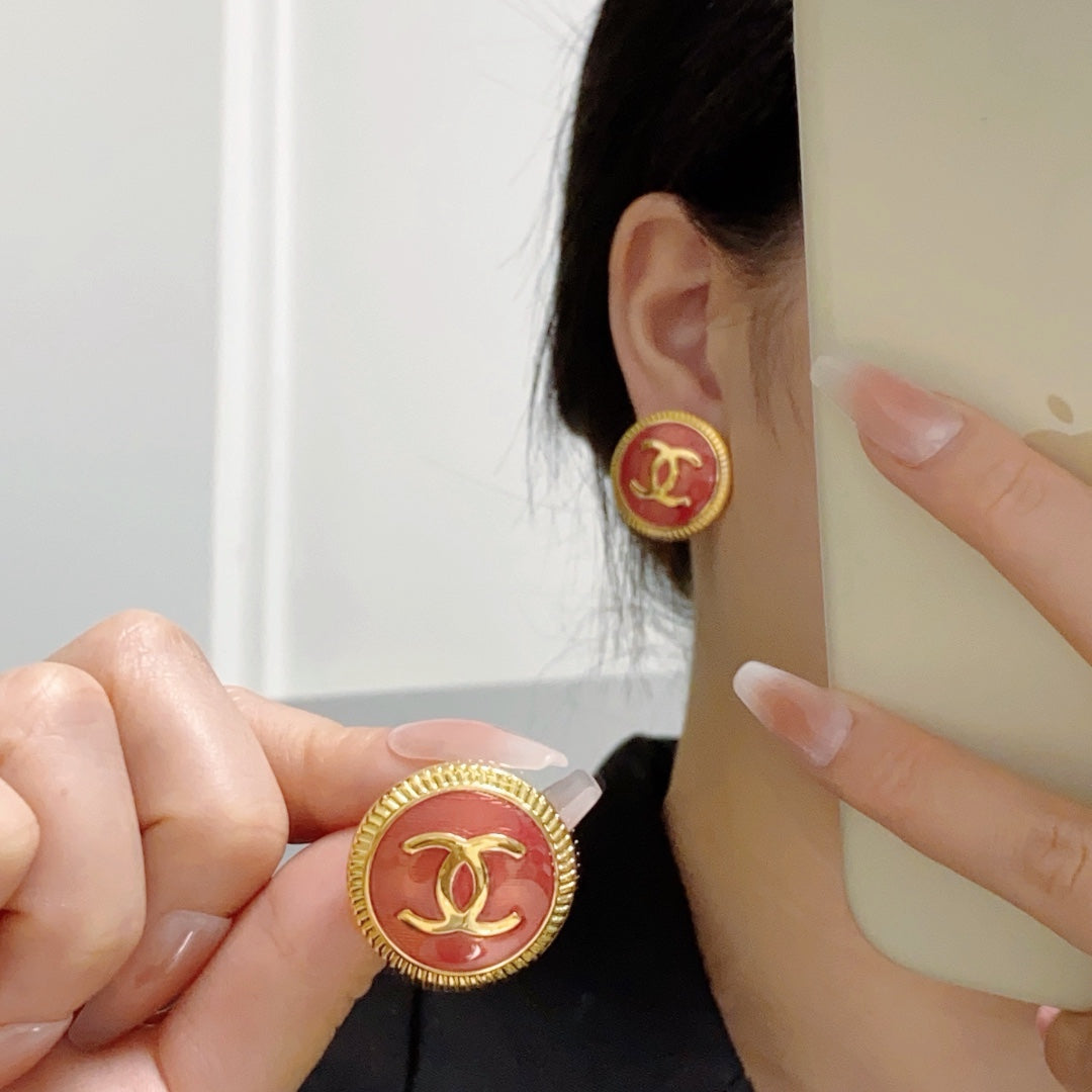 Chanel Red 18K Gold Earrings