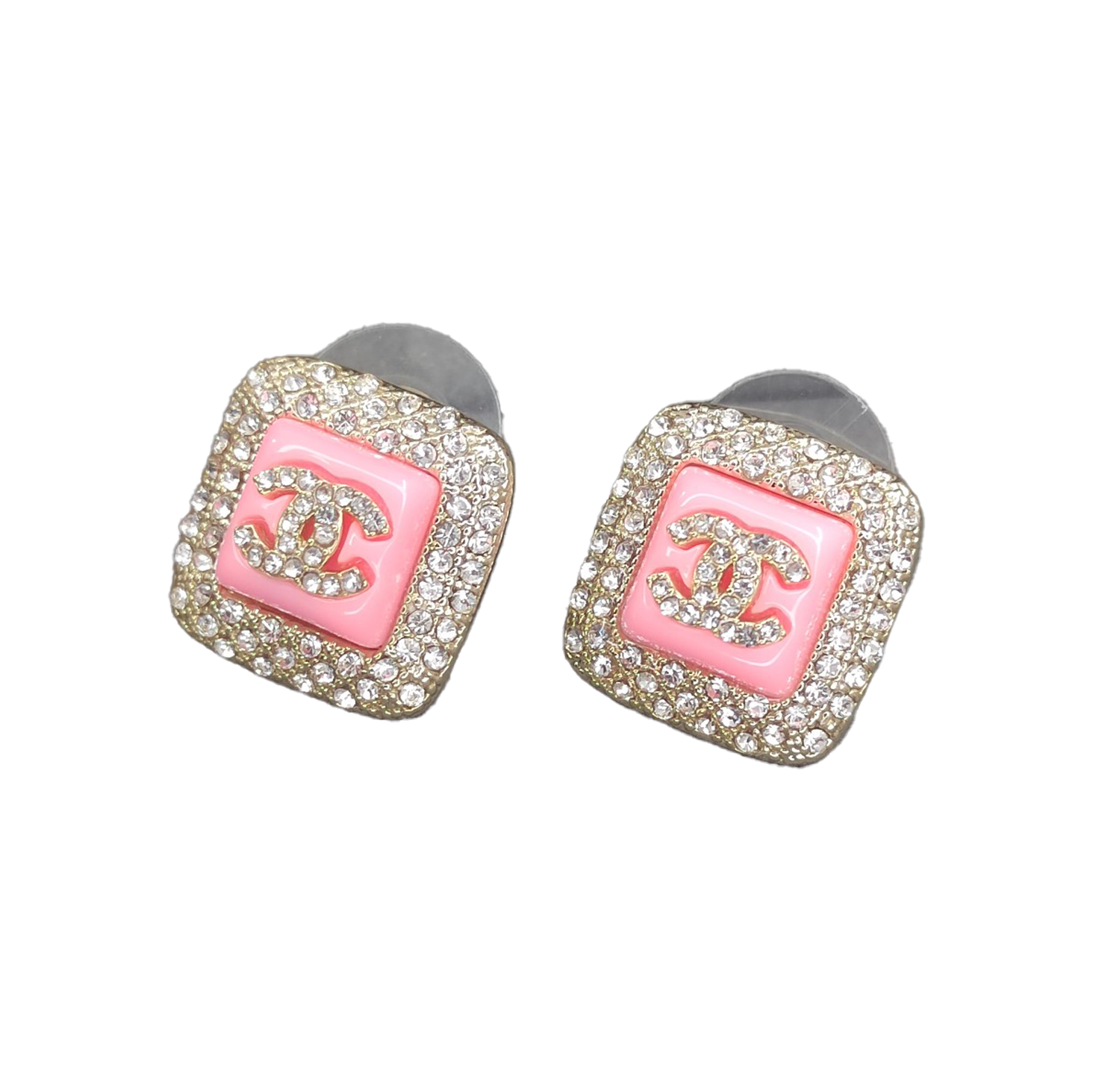 Chanel Diamond Square Pink 18K Gold Earrings