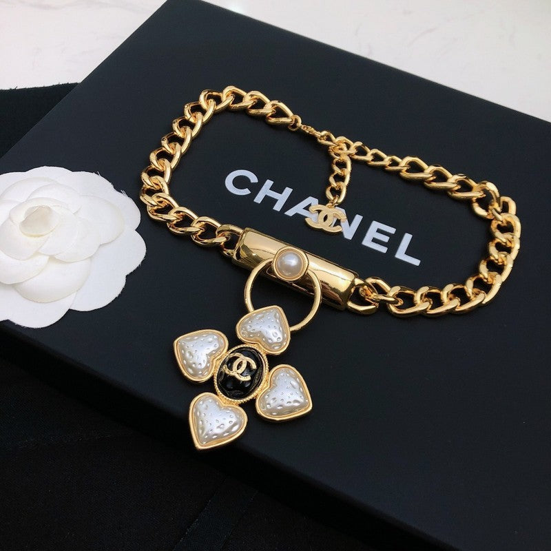 Chanel Pearl Choker Chain 18K Gold Necklace