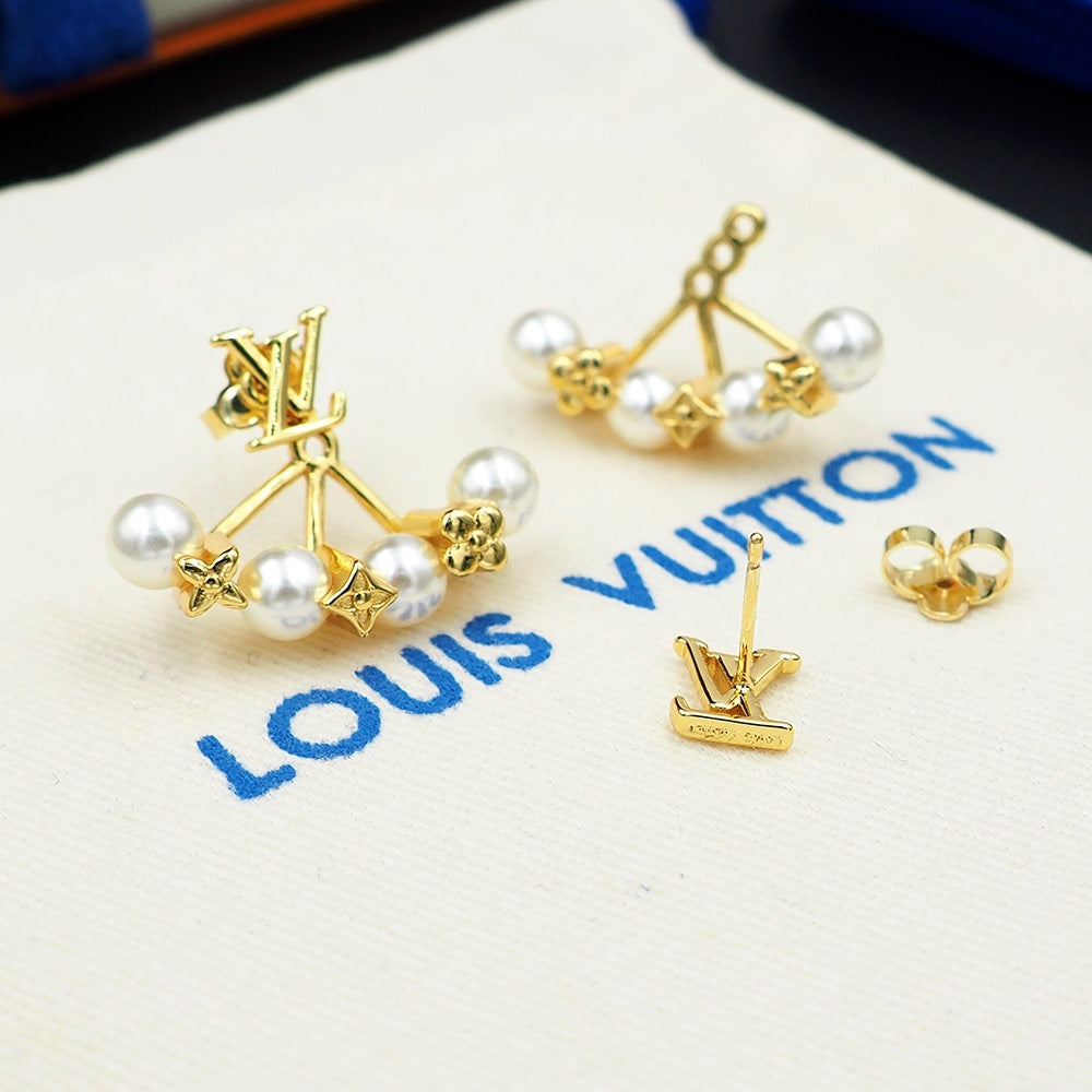 Louis Vuitton Monogram Pearls 18K Gold Earrings