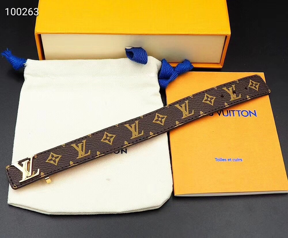 Louis Vuitton Leather 18K Gold Bracelet
