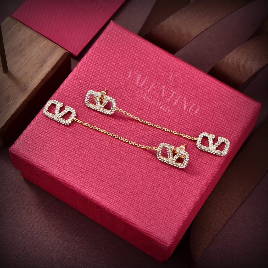 Valentino Crystal Valentino Signature 18K Gold Earrings